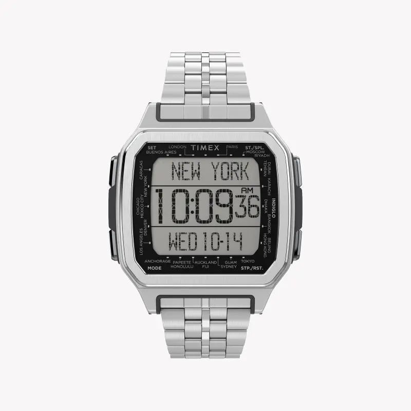 Timex Men's Silver Stainless Steel Watch, Digital Dial | Tw2u17000