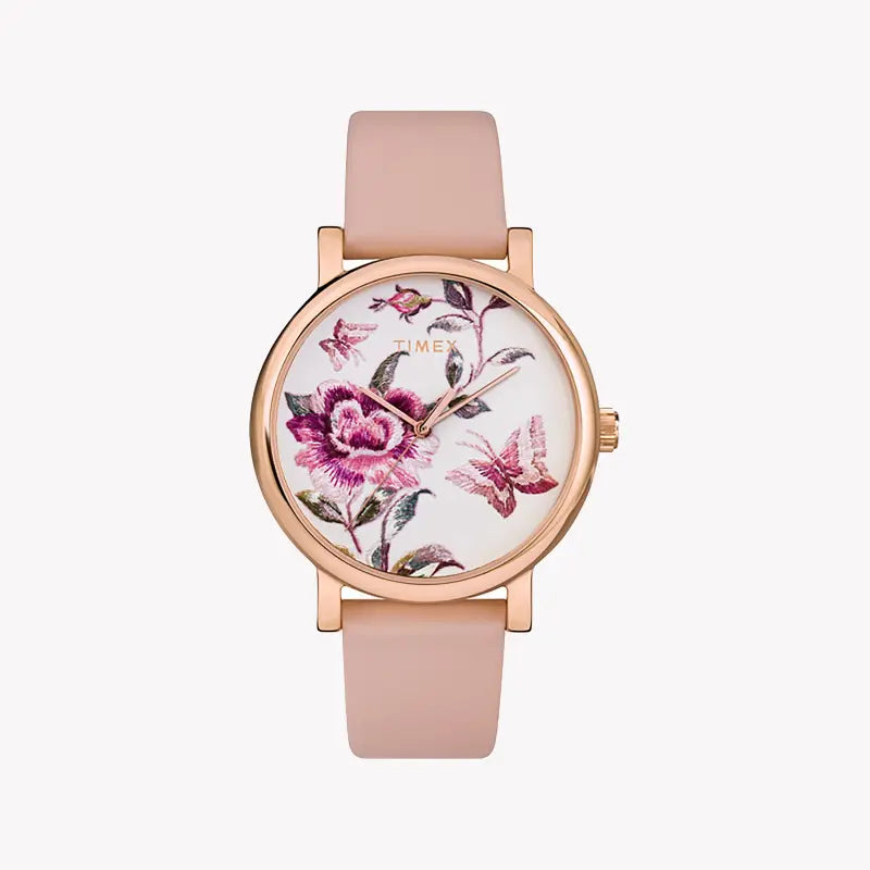 Timex Women's Pink Leather Watch, Pink Dial | Tw2u19300